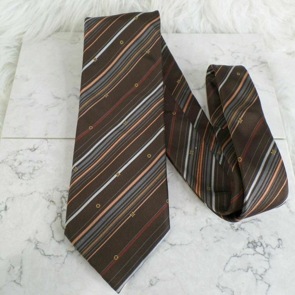 Louis Vuitton Tie Italy LV Monogramme Brown Circle Necktie LUXE Silk Ties - Picture 1 of 9